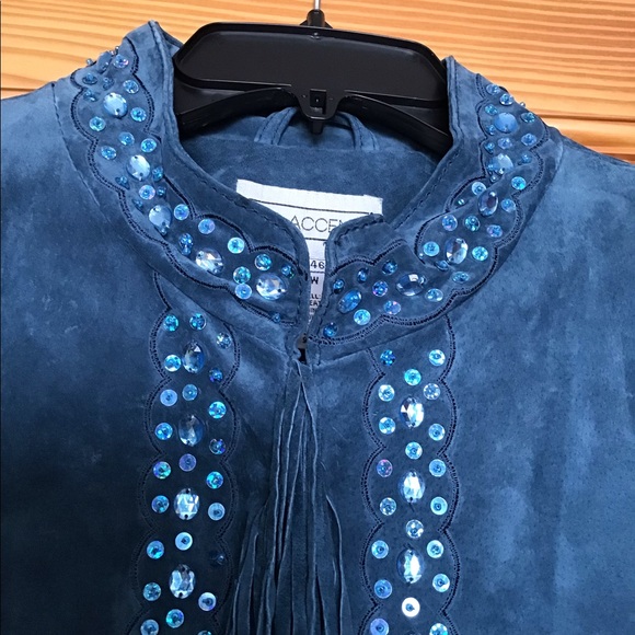 VIA ACCENTI SUEDE FRINGE BLINGY DUSTER JACKET 16W - Picture 4 of 11